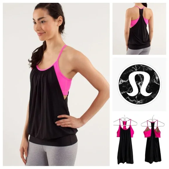 lululemon athletica, Tops, Lululemon No Limits Tank Black Raspberry Glo  Light Sports Bra Tank Top